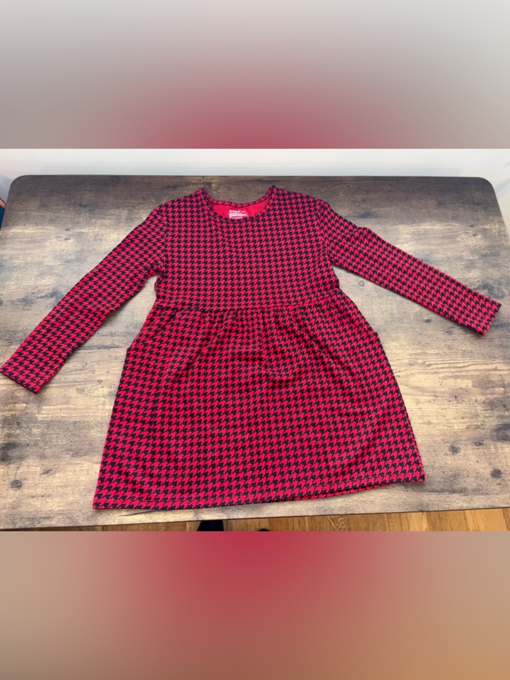 NWOT Cat & Jack Red and Black Houndstooth Long-Sleeve Dress